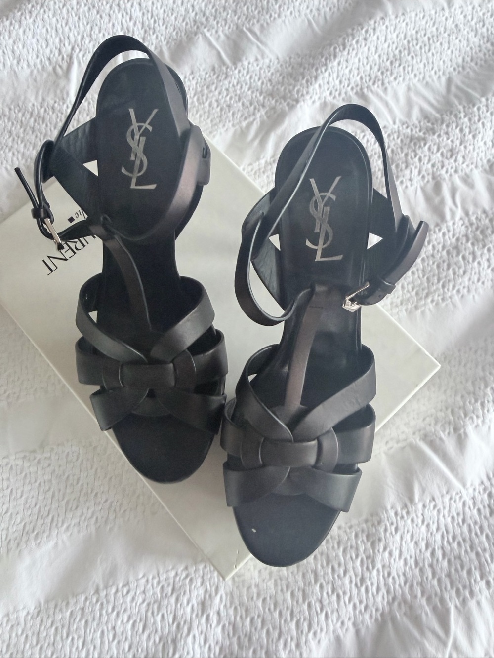 Saint Laurent Tribute Platform Sandals in Patent Leather Size 40